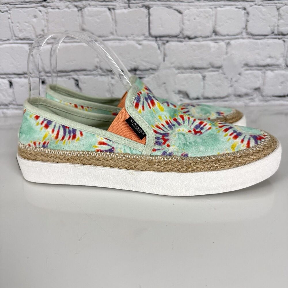 Scotch and Soda Izomi Tie Dye Espadrille Women 6.5 Canvas Slip On Sneakers Mint